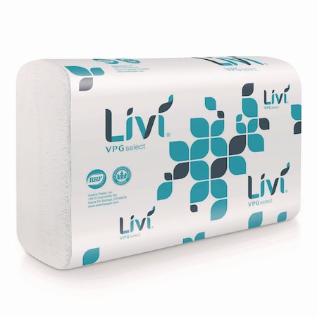 Livi Multifold Paper Towels, 1 Ply, 250 Sheets, 189 ft, White 43514